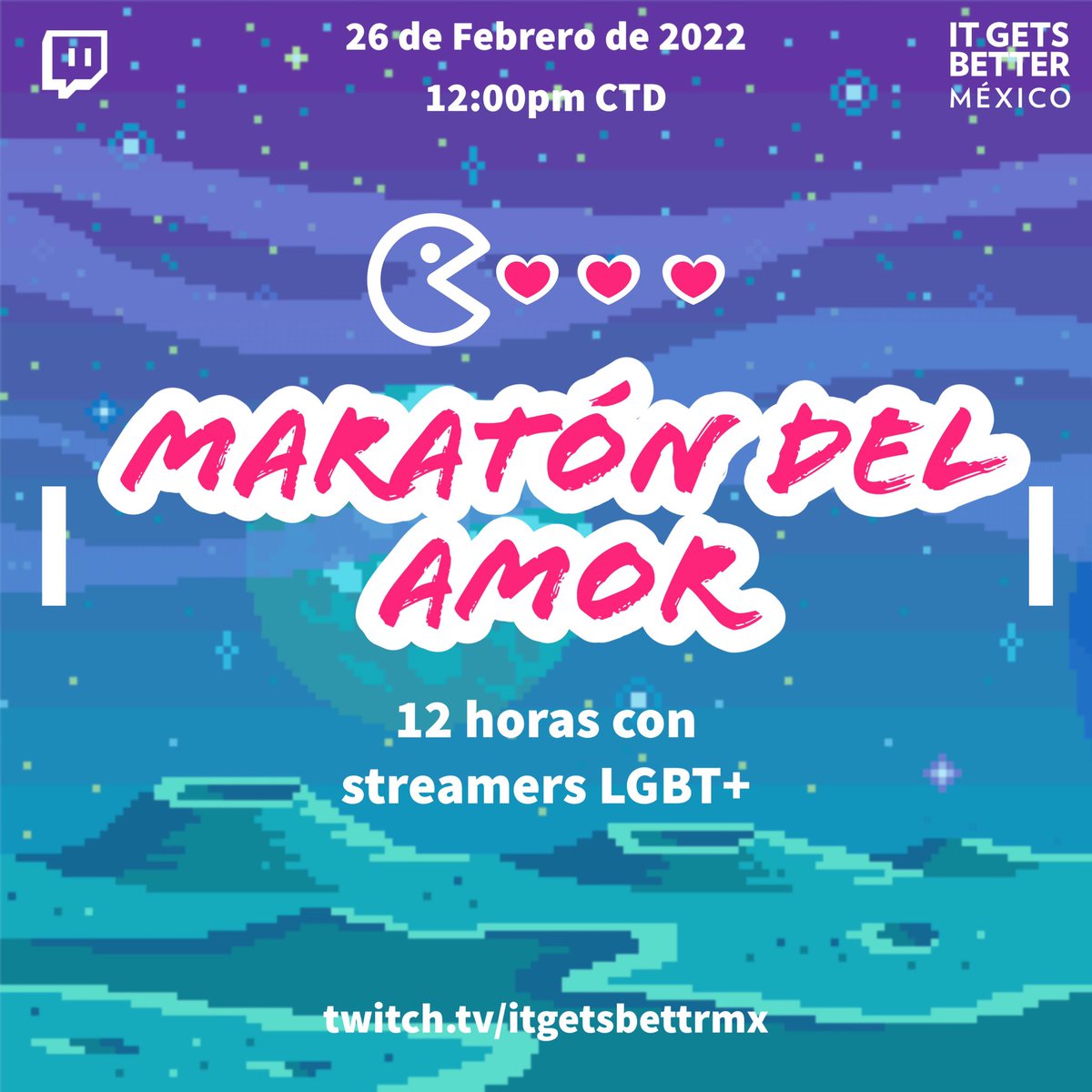 ItGetsBetterMx's tweet photo. 🟣 ¡Es hoy! Tenemos una cita a las 12pm CT (Hora del Centro) en nuestro canal de @TwitchLatam para el Maratón del Amor! Porque lo celebramos todo el mes (y todo el año 🙃). 🌈

¡Checa al talento streamer LGBTQ+ que nos acompañara por 12 horas! 

🔗: https://t.co/JIcH9TG3sy https://t.co/8zp5i8IVYK