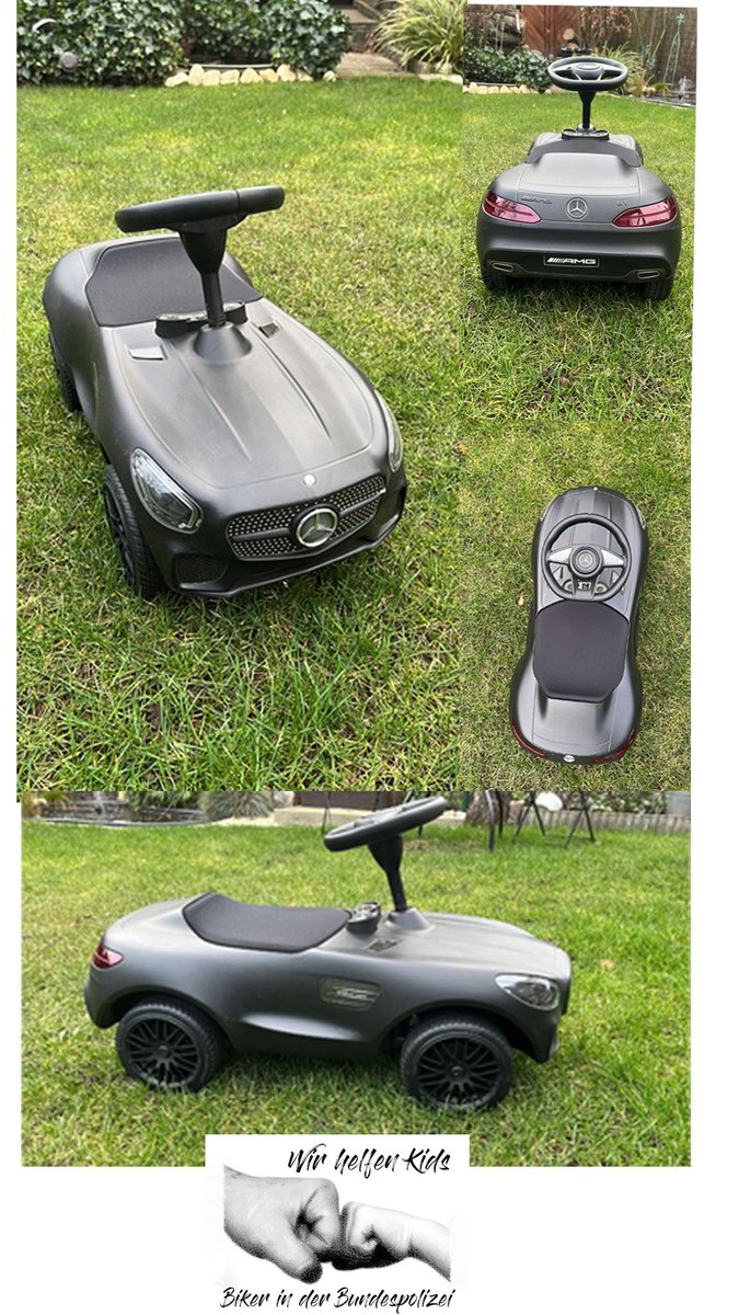 Wir geben hier gegen Höchstgebot für unser #bibspendenziel2022 ein Kinderrutscherauto BobbyBenz AMG GT schwarz in Orginalverpackung unbespielt ab. Denkt daran, bald ist Ostern! Gebote bitte per email an onlinespenden@bundespolizeibiker.de