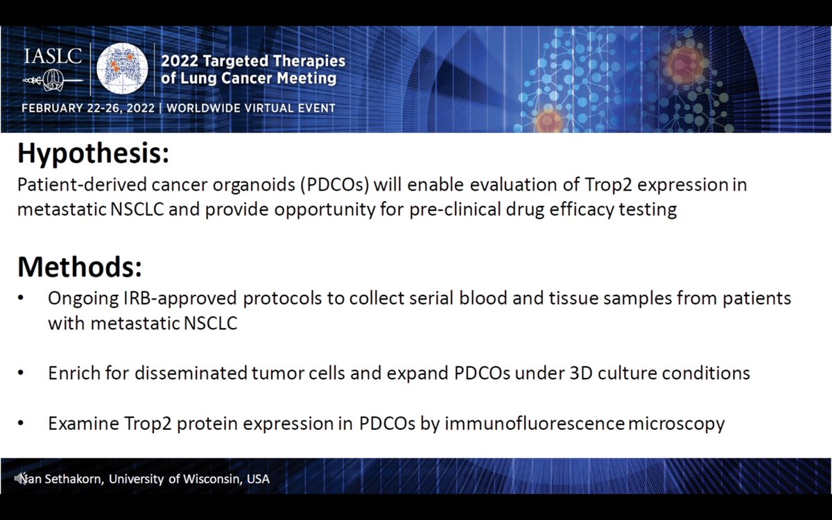 StephenVLiu's tweet photo. #TTLC22 P27 by Drs. Ralph Millett and @NSethakorn show the potential use of patient derived cancer organoids from tissue and from blood in helping understand Trop2 expression in NSCLC. Excited to see this applied in the context of Trop2 ADC therapy. https://t.co/THiM0U9Hf2