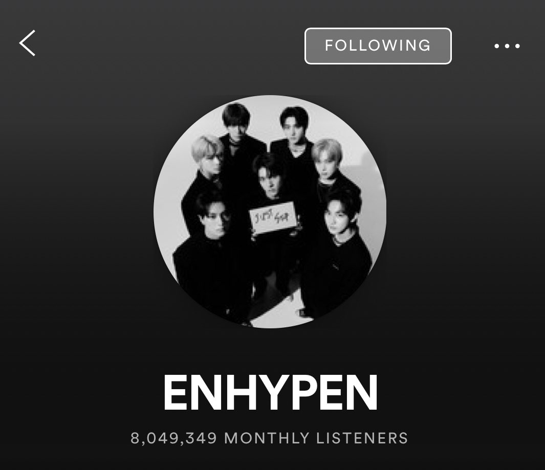 .@ENHYPEN reach a NEW PEAK of 8,049,349 Monthly Listeners on Spotify! (+42,965) 👏 We’re slowing down, but STILL GOING UP! Let’s see how far we can go!👊 KEEP Streaming from Focused & Curated Playlists, & SHARE THEIR MUSIC - we need UNIQUE listeners! 🖇 open.spotify.com/playlist/3oceA…