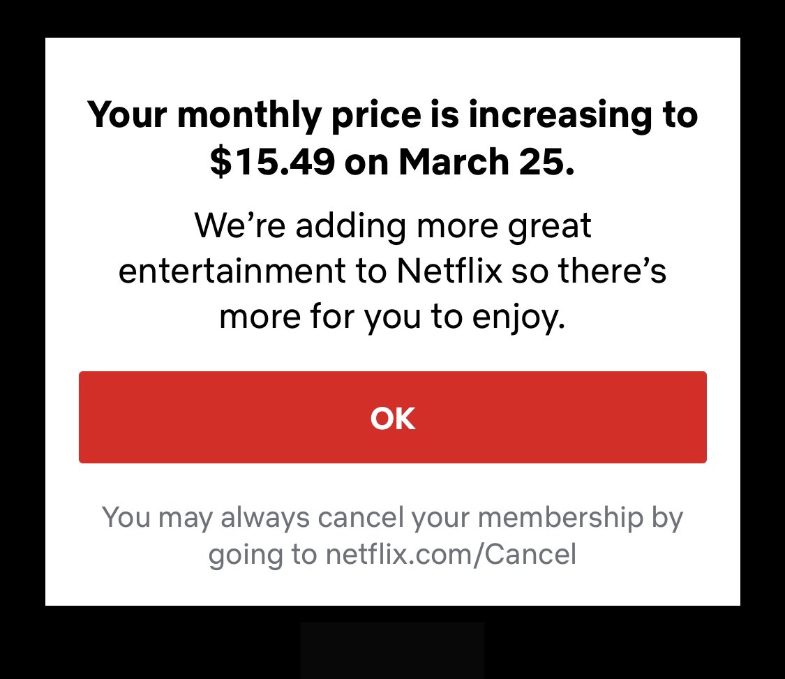 Zack_Mitchell12's tweet photo. Hey @netflix, thank you for this wonderful message about the overpriced services you currently provide and continue increasing the price of. I take this as a guarantee that you’ll bring more quality shows and movies to the platform, right? @hbomax not looking too bad right now https://t.co/Ji4ouVEGTu