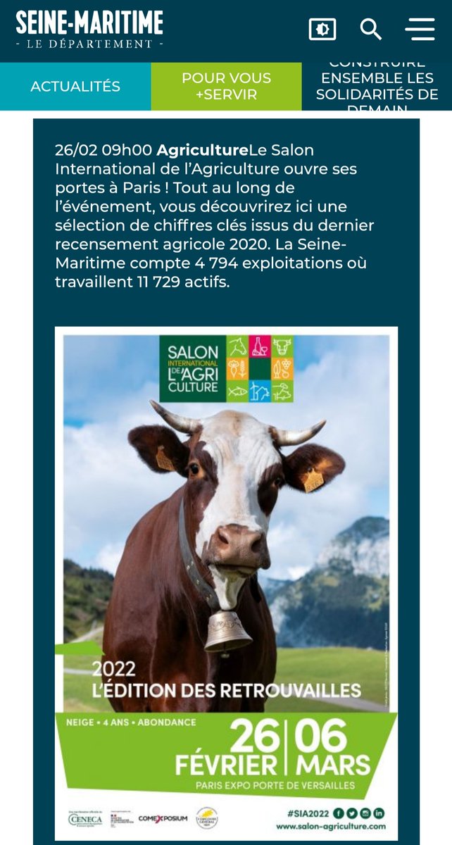 A l'occasion du <a href="/Salondelagri/">Salon International de l'Agriculture</a> le Département 76 vous propose 1 jour 1 chiffre clé à découvrir sur seinemaritime.fr