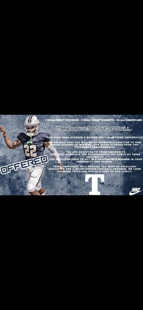 Honored to receive a roster spot at Trine university!! Thank you to the amazing coaching staff at Trine