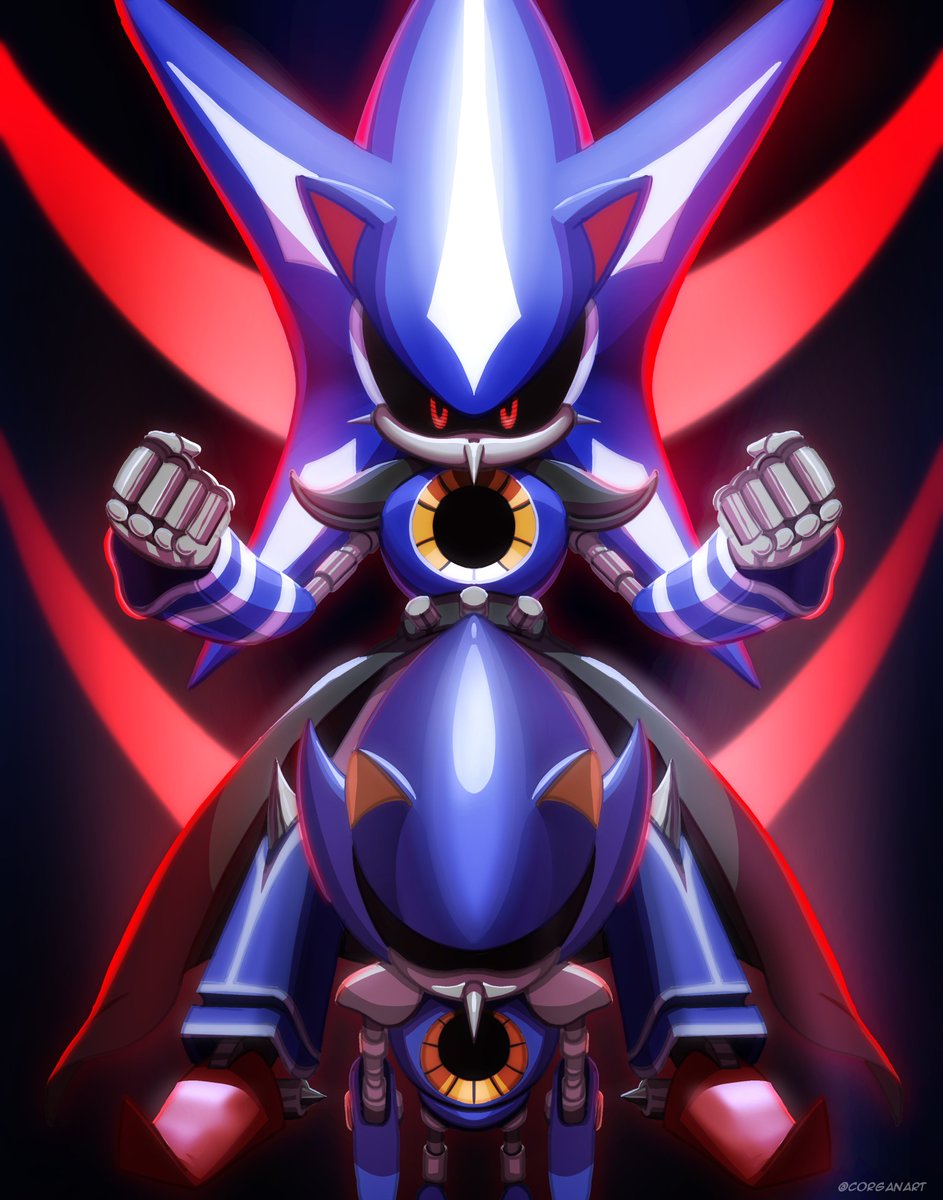 81320 - safe, artist:ravencorona, metal sonic (sonic), neo metal sonic ( sonic), dragon, fictional species, robot, anthro, sega, sonic heroes, sonic  the hedgehog (series), 2020, acrylic, apocalypse, badass, blue body, boss,  cloud, epic