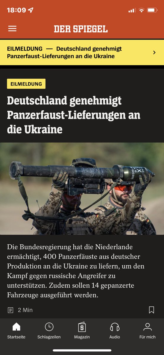 dave_winx's tweet image. Germany’s Der Spiegel just now reporting Germany has approved delivery of 400 antitank RPGs and 14 armored vehicles to Ukraine.