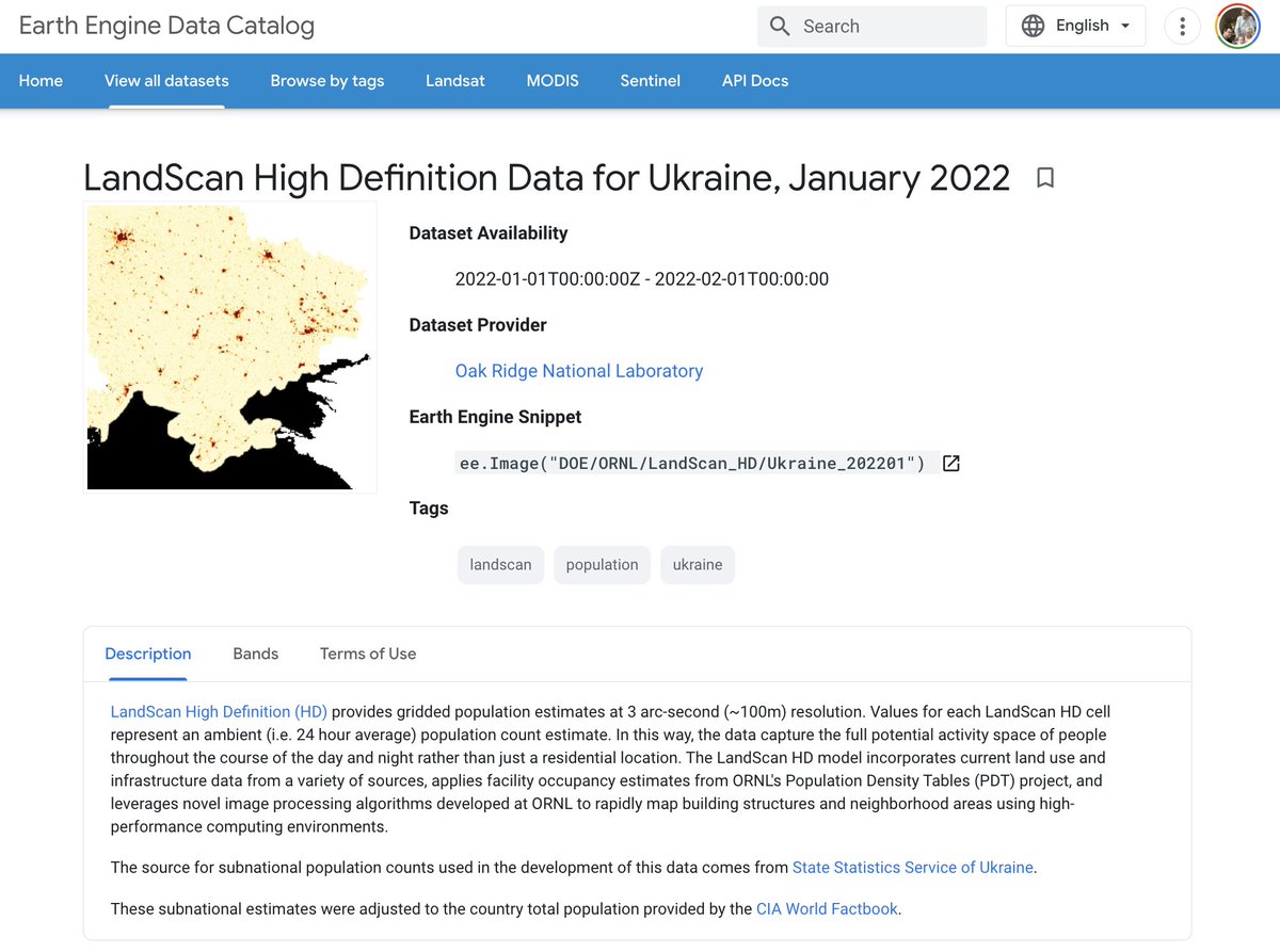 New Earth Engine public dataset: "LandScan High Definition Data for Ukraine, January 2022". Thanks to those who put in the work on this. developers.google.com/earth-engine/d…