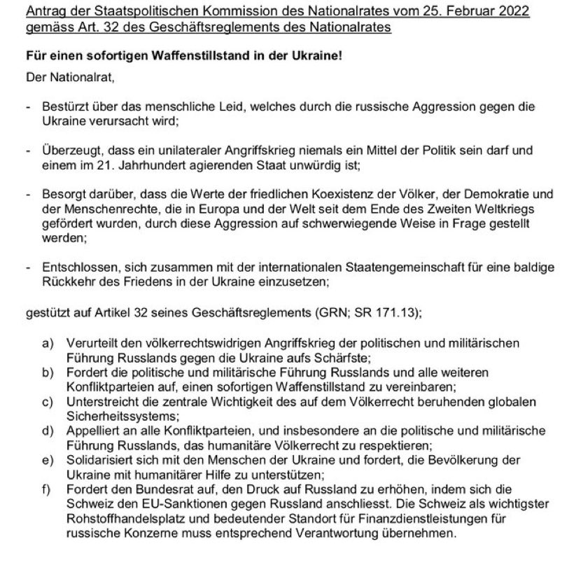 Wie beschämend muss das für den 🇨🇭 Bundesrat sein, wenn er diese Erklärung des NR entgegennehmen muss. Er könnte auch anders und gemäss BV Art. 157 Abs 2  am kommende Montagmittag auf 14.30 Uhr die vereinigte Bundesversammlung einberufen und sich neu erklären. #Rückgrat