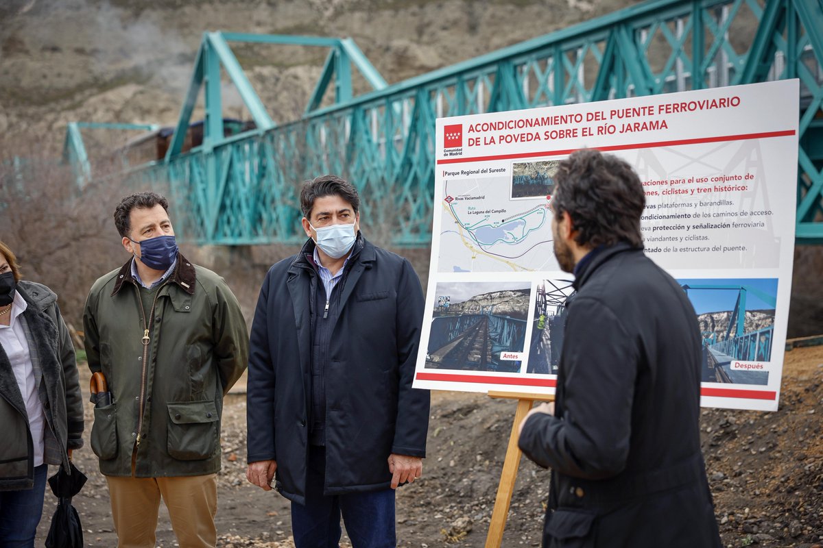 ComunidadMadrid's tweet photo. 🚂 La Comunidad de Madrid finaliza las obras de acondicionamiento y rehabilitación del puente ferroviario histórico de La Poveda. 

📆 El consejero @davidperez ha comprobado su acceso, que entrará en funcionamiento el 6 de marzo.

+info: https://t.co/ER2t9iwCP9 https://t.co/L276f3x2LE