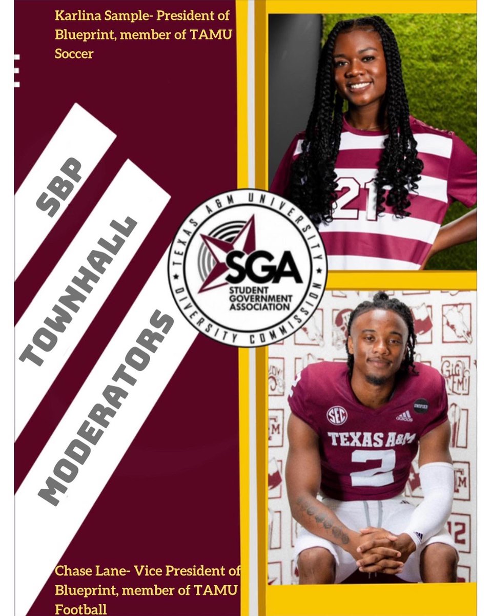 TAMUDivComm's tweet photo. With our Townhall being today, we’d like to highlight our awesome moderators ! Joining us tonight are Karlina Sample of @AggieSoccer and Chase Lane of @AggieFootball  !! https://t.co/KP2TfrIJ02