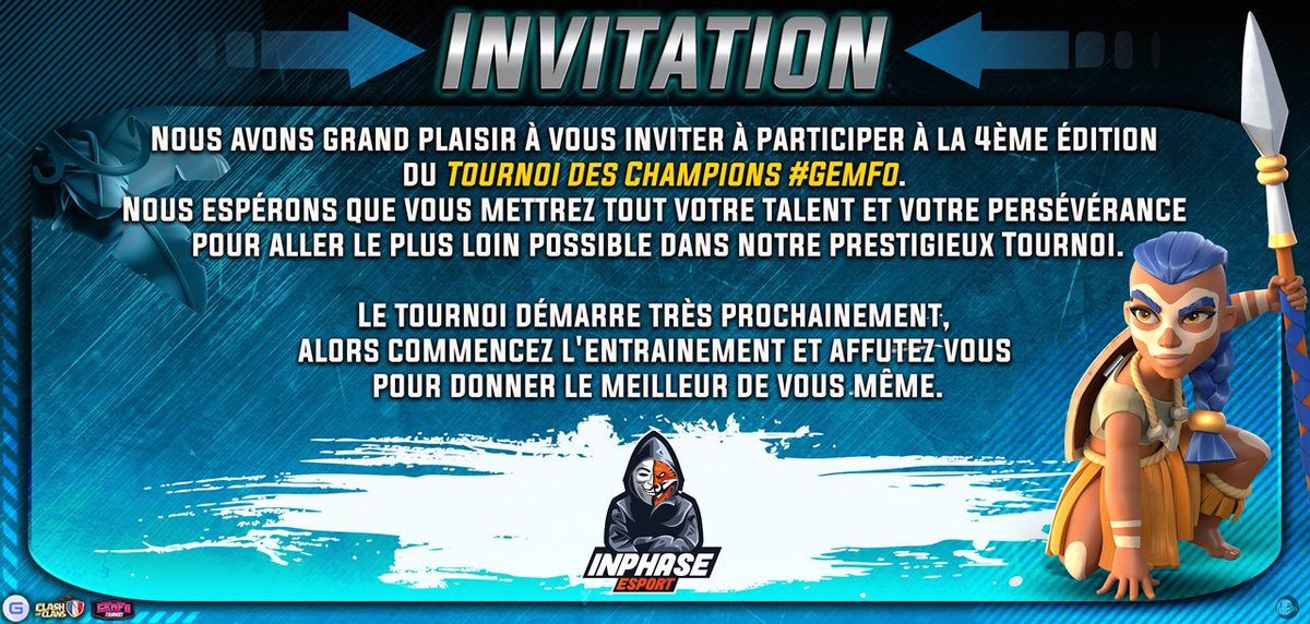 C'est un honneur pour nous d'être invité ! 😍

Merci au staff <a href="/GEmFo_/">#GEmFo</a> et <a href="/gouloulou_coc/">Gouloulou</a> 

Prêt pour la guerre 👊💪 Good Luck à tous 

#GOINPHASE