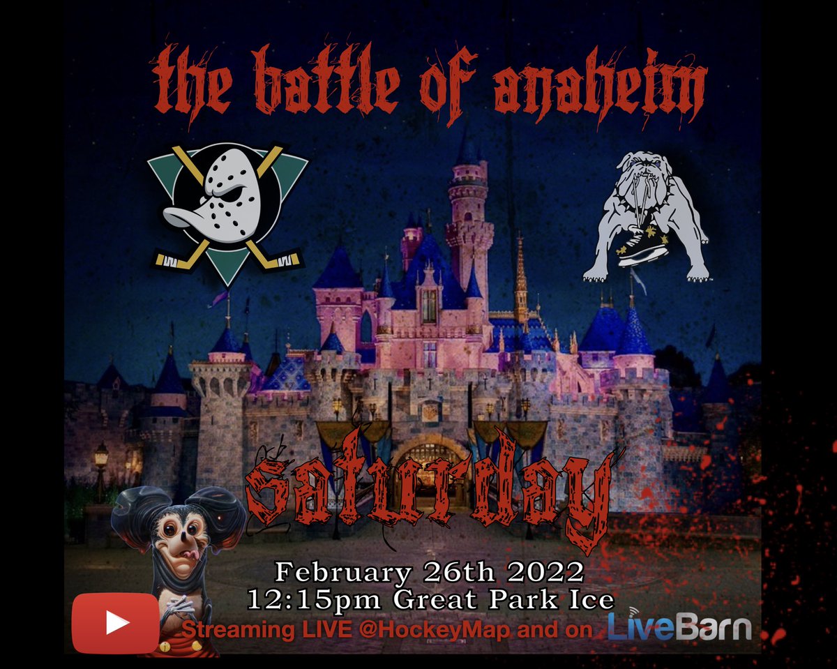 Last game of the season. The Battle of Anaheim is finally waged. 12:15pm. Great Park Ice. <a href="/The_Rinks/">The Rinks & Great Park Ice</a> <a href="/LiveBarn/">LiveBarn</a> <a href="/hockeymaps/">HockeyMap.com</a> <a href="/JrDucks15AAA/">Jr Ducks 15O AAA</a>
