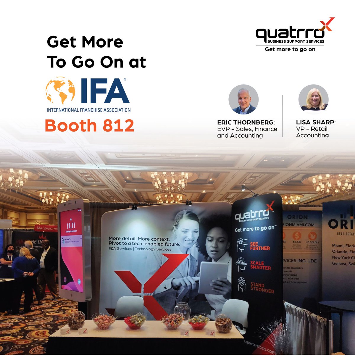Quatrro_QBSS's tweet photo. Want to meet and exceed your business goals? Meet Eric and Lisa at the IFA Conference at Booth 812 and learn how you can enhance business efficiency with our tech-enabled F&amp;A business support services. See you there!
#GMTGO #QuatrroBSS #GetMoreToGoOn https://t.co/3iOEvOyeX5