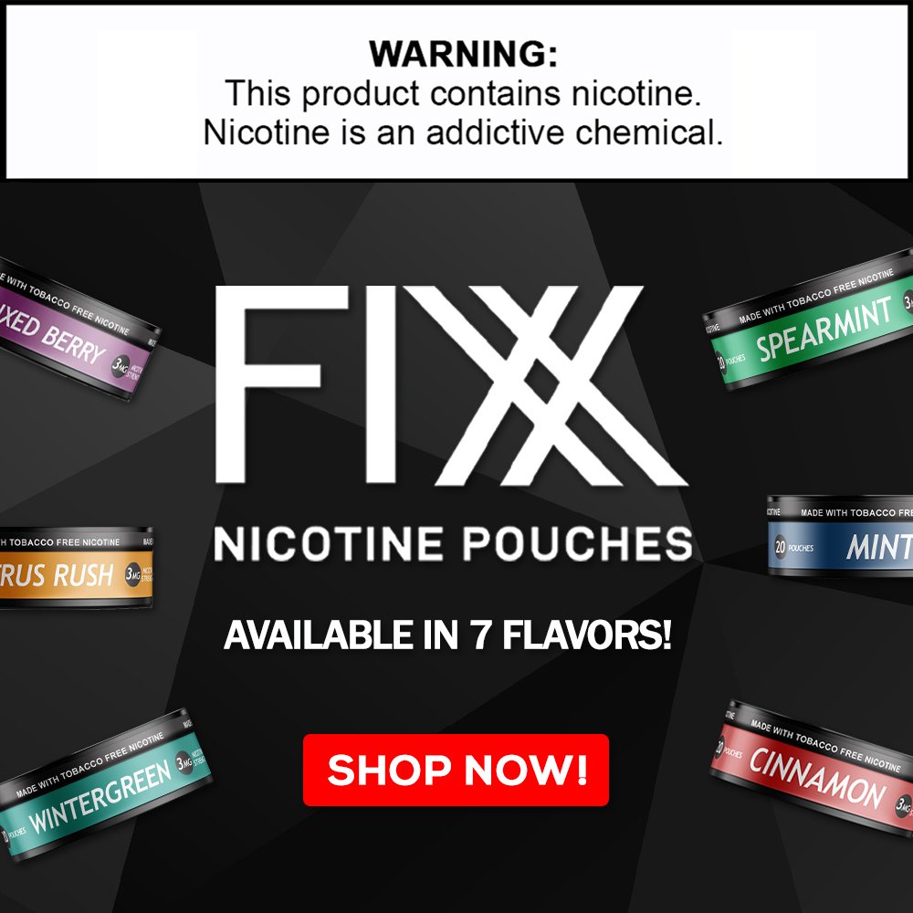 eJuiceDirect's tweet photo. Get your nicotine Fixx with these delicious pouches.
.
.
Shop: https://t.co/nbuJBJn4BH
.
#no2minors #vape #vapelife #vapenation #vapeporn #vapeon #VapeFam #vapecommunity #vapelyfe #vapetricks #vapestagram #vapers #VapeDaily #vaper #vapelove #vapeshop #vapepics #VapeSociety https://t.co/aoVpwmHv68