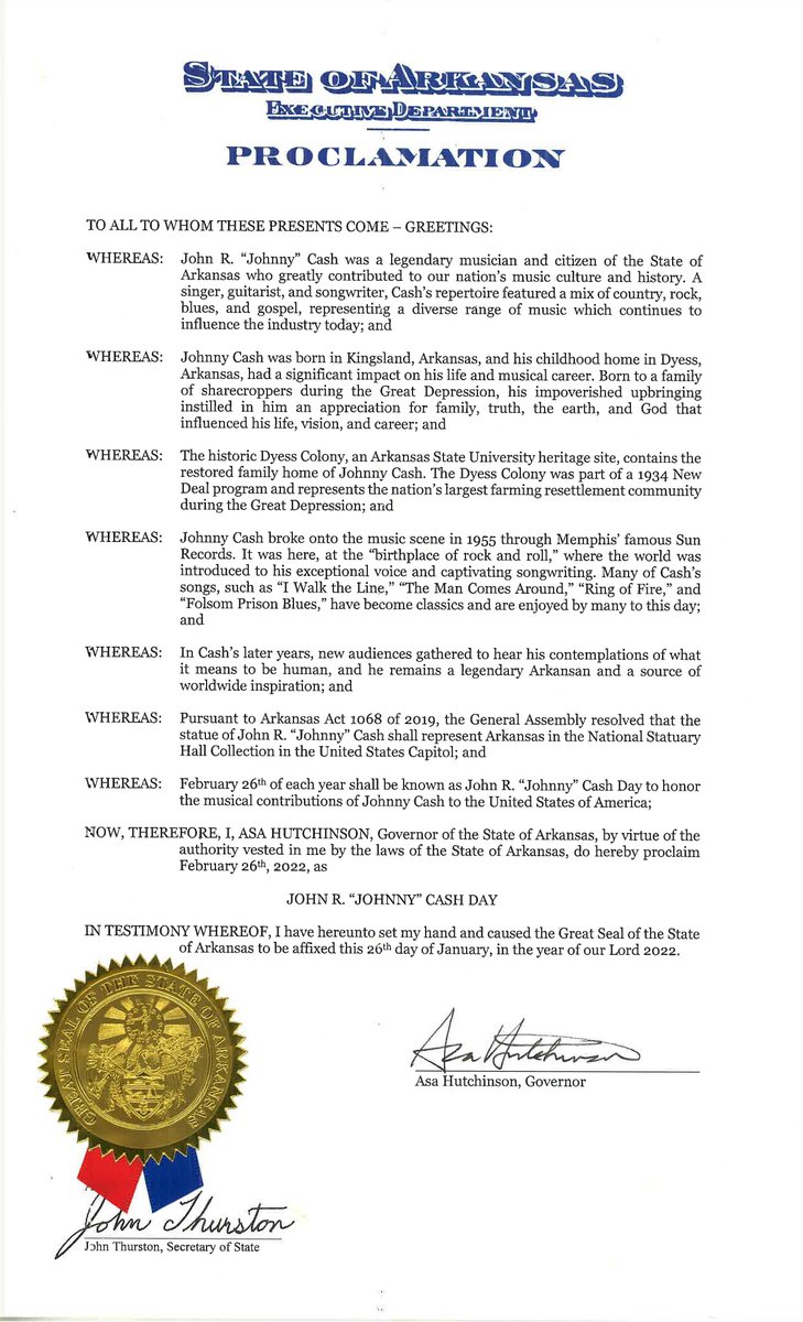 It's Johnny Cash Day! Four historical markers in Cleveland County form a  Cash heritage trail. QR codes will eventually be added for you to scan and hear a recording from Cash's daughter, Rosanne.

#AuthenticArkansas #ARpreservation #JohnnyCash #historicalmarker <a href="/JohnnyCash/">Johnny Cash</a>