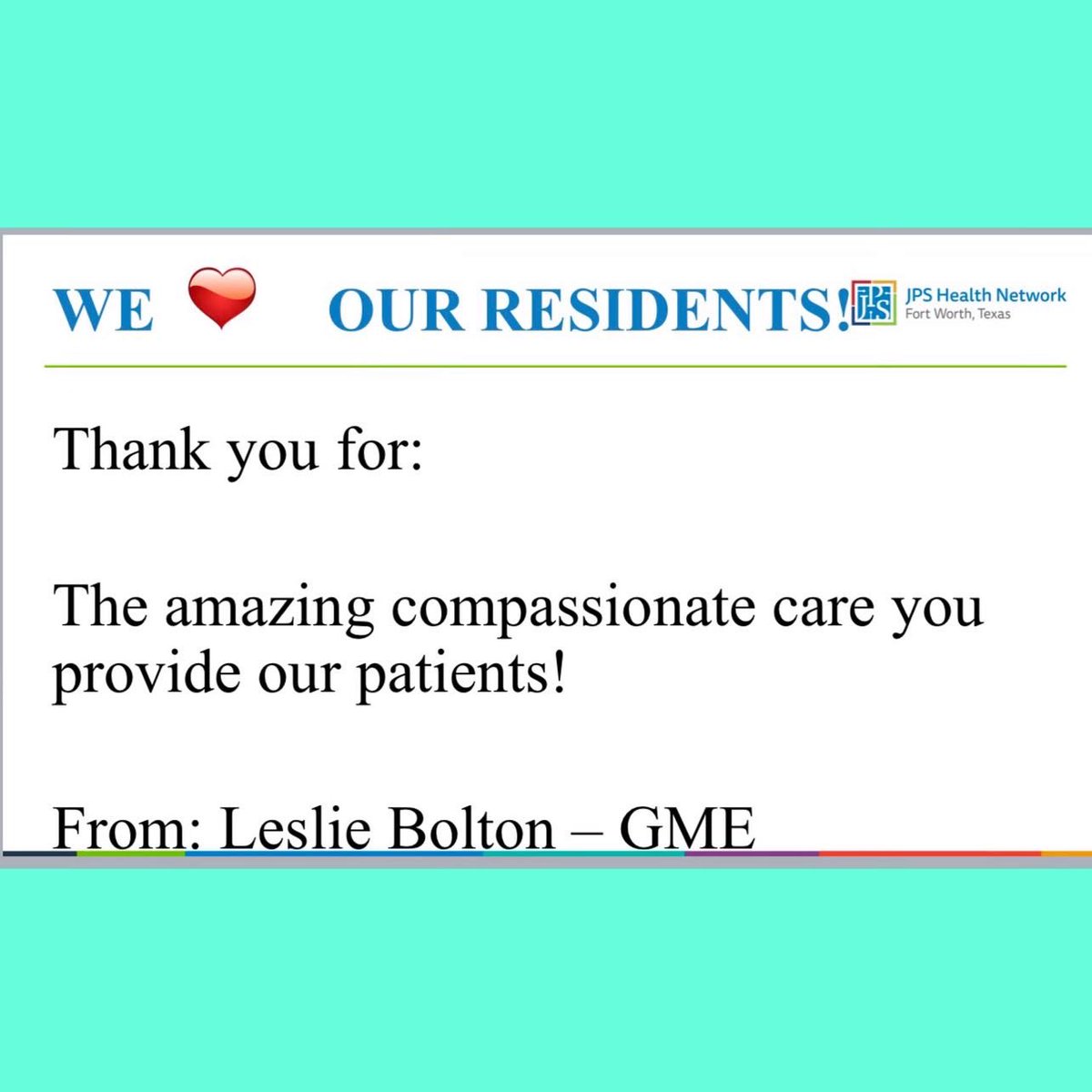 JPSGeri's tweet photo. Here are a few thanks from our hearts to yours. We are thankful for our fellow, Dr. Rathjen, today and every day! #Jpsgeri #thankaresident https://t.co/bHBmC1b5j0