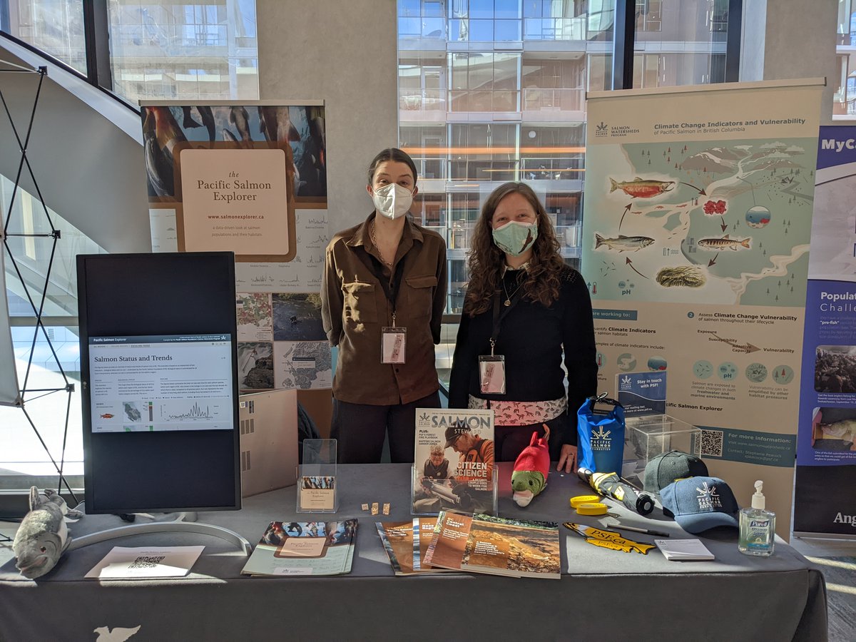 If you didn’t catch us yesterday at #CCFFRSCL2022, stop by and say hi! Clare &amp; Kathleen from our Salmon Watersheds team are at the Canadian Conference for Fisheries Research talking about programs and giving demos of the Pacific Salmon Explorer: salmonexplorer.ca