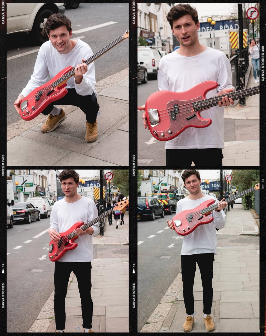 matt not so strangely with a bass on the street