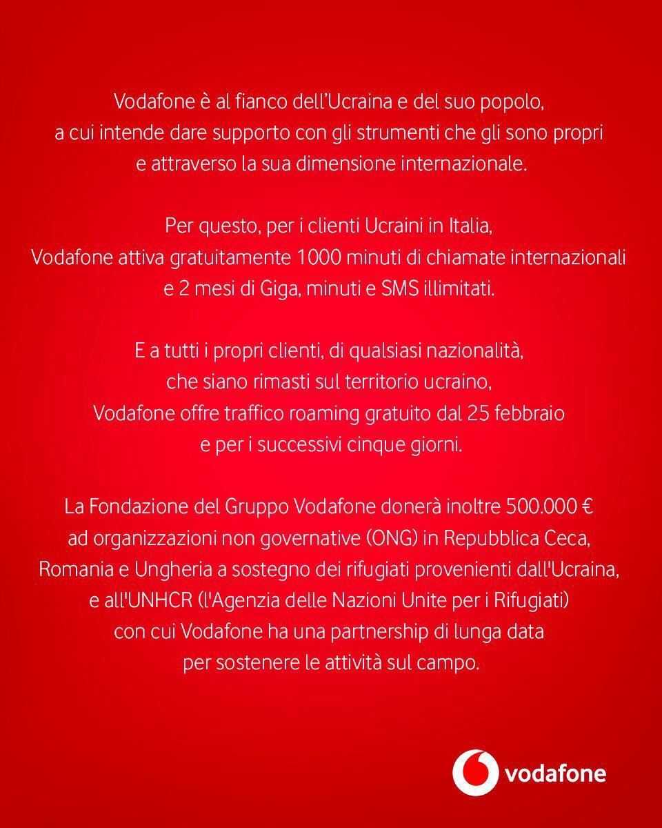 #Vodafone è al fianco dell’#Ucraina e del suo popolo, a cui intende dare supporto con gli strumenti che gli sono propri e attraverso la sua dimensione Internazionale. 
⬇️ #StopWar