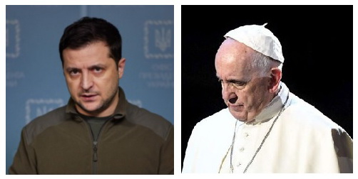 UKRinVAT's tweet photo. Oggi Papa Francesco ha avuto un colloquio telefonico con il Presidente 🇺🇦 Volodymyr Zelenskyi. 
Il Santo Padre ha espresso il suo più profondo dolore per i tragici eventi che stanno avvenendo nel nostro Paese. https://t.co/suGY5dMStL