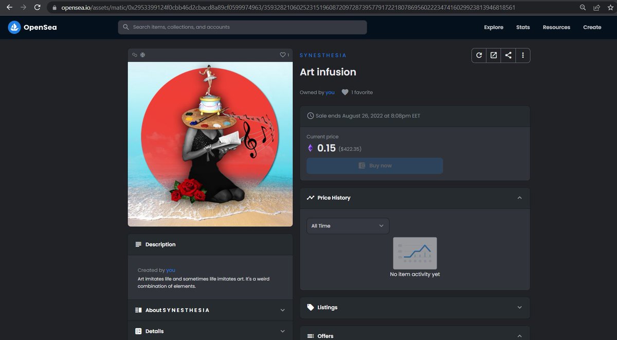 NFTARSHOP's tweet photo. ⚡Announcement⚡
🌈Fourth #NFT from our collection SYNESTHESIA is now listed on @opensea

🔥Name: Art infusion - 0.15 ETH
🔥Description: Art imitates life and sometimes life imitates art. It's a weird combination of elements.

📣Link: https://t.co/Uy6AGIgms5

#nft #digitalart https://t.co/vajGvf0PCs