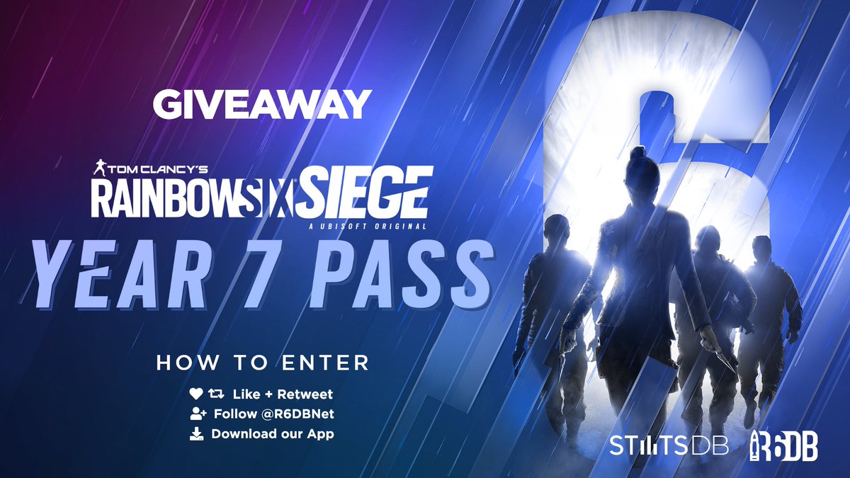 R6DBNet's tweet image. 🎁 GIVEAWAY 🎁

To kick off year seven, we are giving away one Year 7 Pass for Rainbow Six Siege!

➡️ Like and RT
➡️ Follow @R6DBNet 
➡️ Download the R6DB App for iOS or Android

The winner will be announced in two weeks!