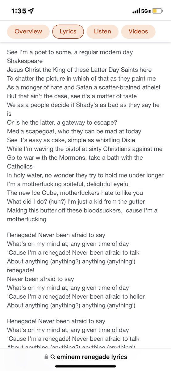 Y’all can’t tell me these lyrics arent iconic…now THIS is writing &amp; artistry. It speaks so much to the rap culture at the time (still applicable today) &amp; the lash back he received &amp; his thoughts on it. U could listen to this in 10 yrs &amp; understand the story he’s painting #eminem