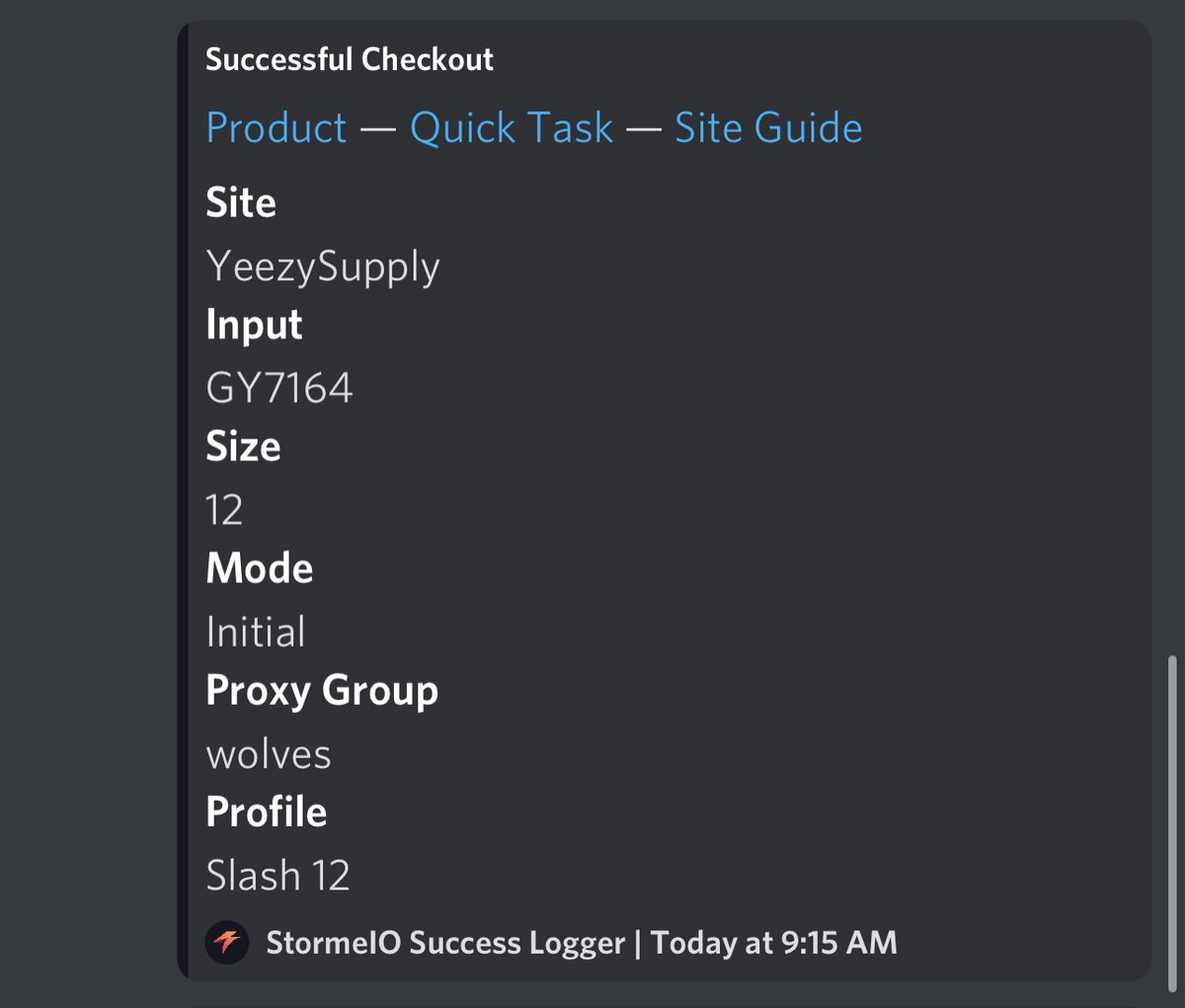 JMH (@rxshoes806) on Twitter photo Bots: <a href="/StormeIO/">Storme</a> <a href="/PrismAIO/">Prism</a>
Proxies: <a href="/LiveProxies/">Live Proxies</a> <a href="/WolvesProxy/">WolvesProxy</a>
CG: <a href="/Botter_Boys/">Botter Boys</a>
gmails: <a href="/InsigniaGmails/">Insignia Gmails</a>
Way too many declines on YS. Storme killed DSG and YS (if the site wasn't down). And got my first checkouts with prism. Bots: <a href="/StormeIO/">Storme</a> <a href="/PrismAIO/">Prism</a>
Proxies: <a href="/LiveProxies/">Live Proxies</a> <a href="/WolvesProxy/">WolvesProxy</a>
CG: <a href="/Botter_Boys/">Botter Boys</a>
gmails: <a href="/InsigniaGmails/">Insignia Gmails</a>
Way too many declines on YS. Storme killed DSG and YS (if the site wasn't down). And got my first checkouts with prism.