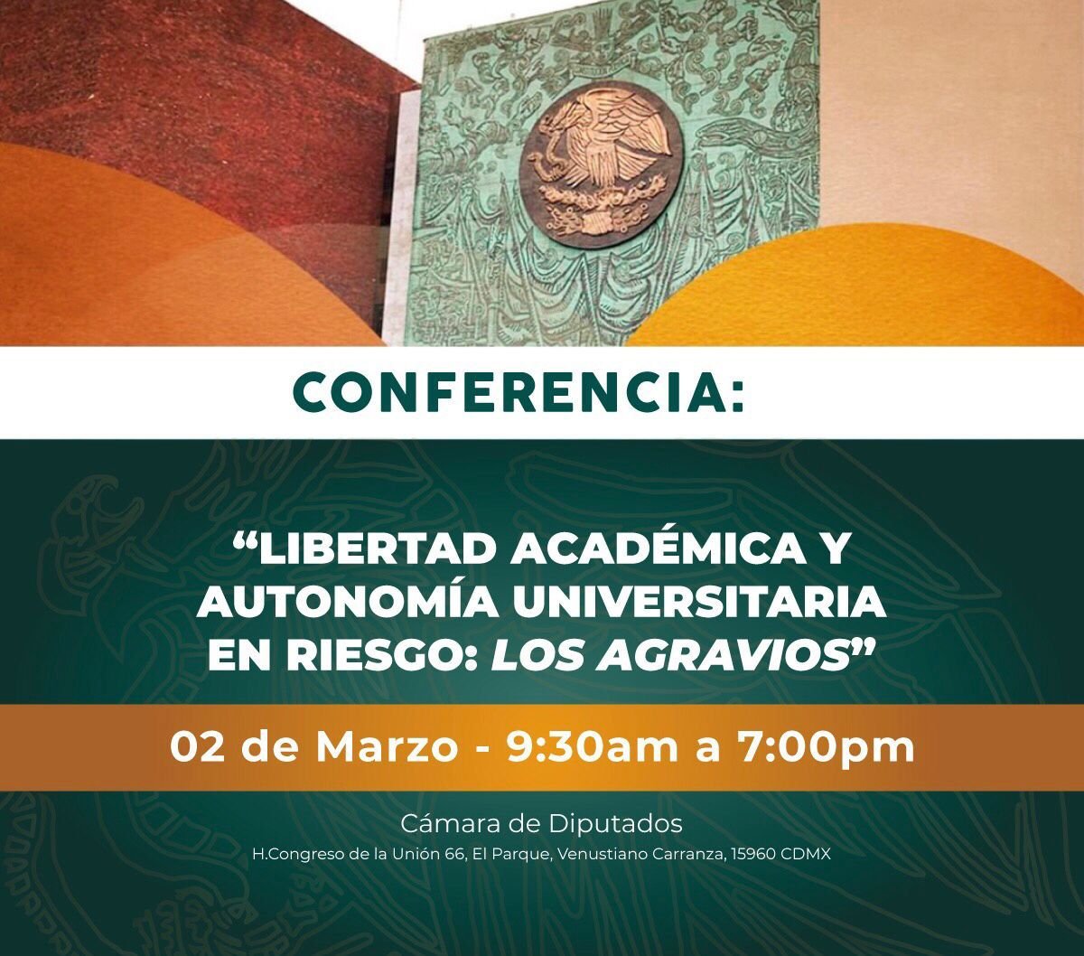 ¡Los científicos tomaremos la tribuna!
 
Foro: "Libertad académica y autonomía universitaria en riesgo: Los agravios"

🗓️2 de marzo 
⌚️9:30 am  a 7:00 pm 
📍Cámara de Diputados

#posdocsinSni <a href="/ProCienciaMx/">Red ProCienciaMx | Nodo Plural</a> #lacienciaexisteporqueresiste #cide #udlap
