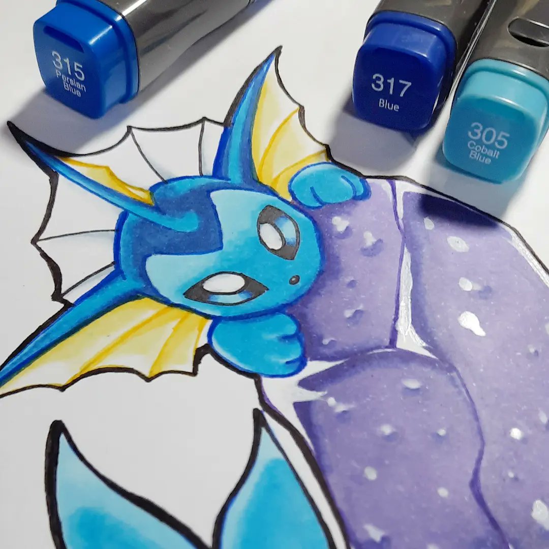 Cosodraws's tweet photo. Working with markers after sometime. ♡♡♡
#kurecolor #Vaporeon #pokemon https://t.co/z2EP8glF3K