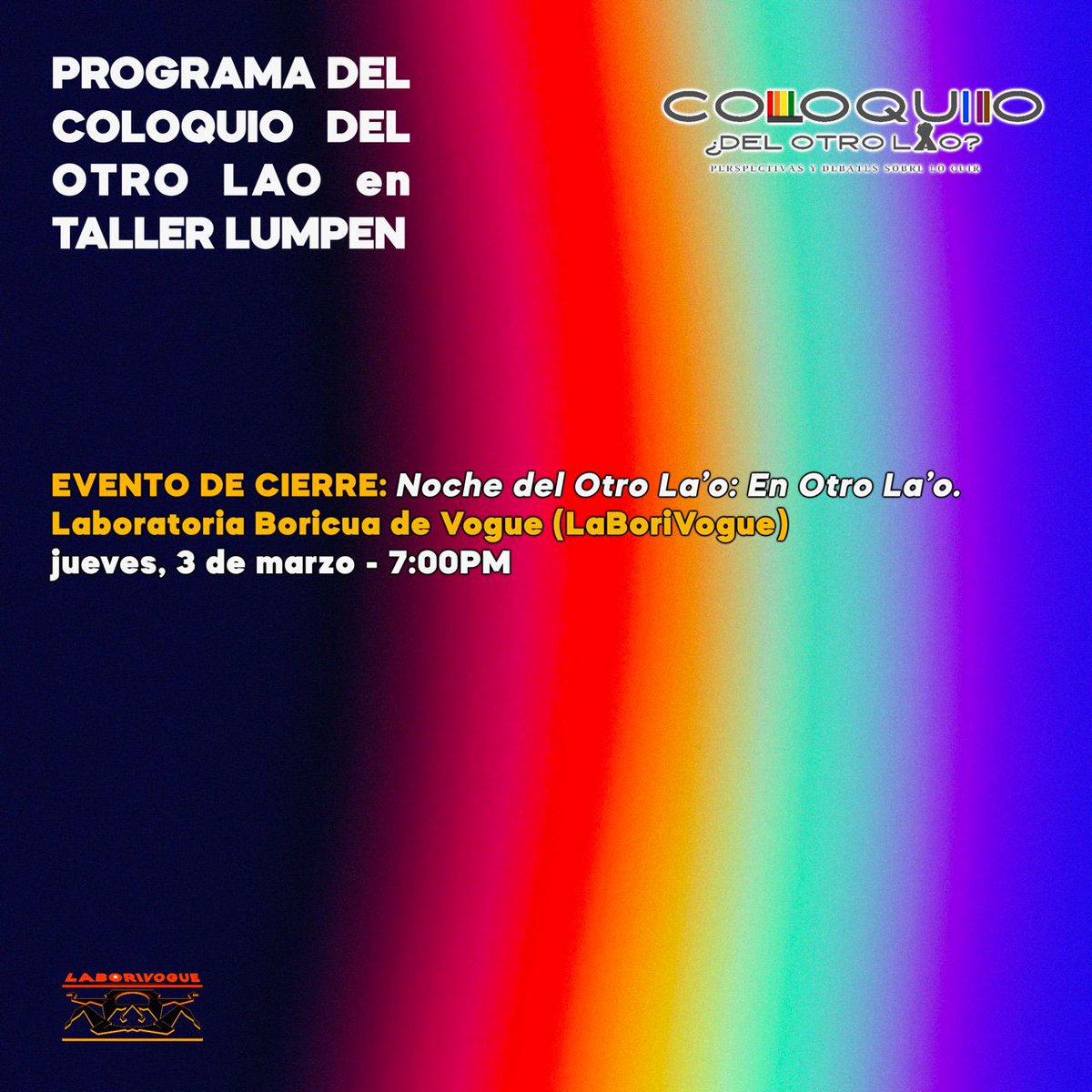 Agradecemos a <a href="/polvoracole/">Pólvora Colectiva Cuir</a> y @boycorduroy95 por realizar el calendario de los eventos del coloquio #delotrolao que se estarán celebrando en el Taller Lumpen. Separen las fechas en sus agendas para esta celebración🌈