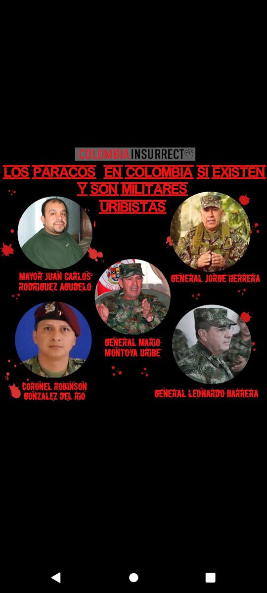 Estos son algunos rostros de los verdaderos paramilitares.
Los altos mandos de las fuerzas gubernamentales son los mismos mandos del paramilitarismo.
#ColombiaInsurrecta
#NiUnPasoAtras
#RebelionEsJusticia
#ArizabaletaLameCulos
