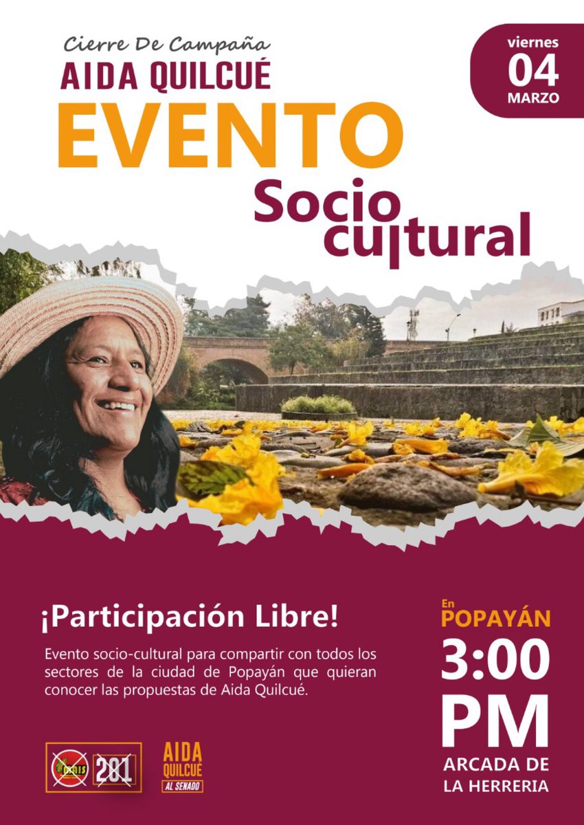 aida_quilcue's tweet photo. Cordialmente invitados a este espacio cultural en Popayán, seguiremos sembrando MAIS 🌽🌽

Fecha: 4 de marzo 
Lugar: Arcada de la herrería 
Hora: 3:00 pm 

Es el tiempo de la mujer, es el tiempo de la madre tierra🌀🌀🍃

#AidaQuilcueSenadoMais201   #NormanBañolCamaraMais205 https://t.co/CZ328Dj1qC