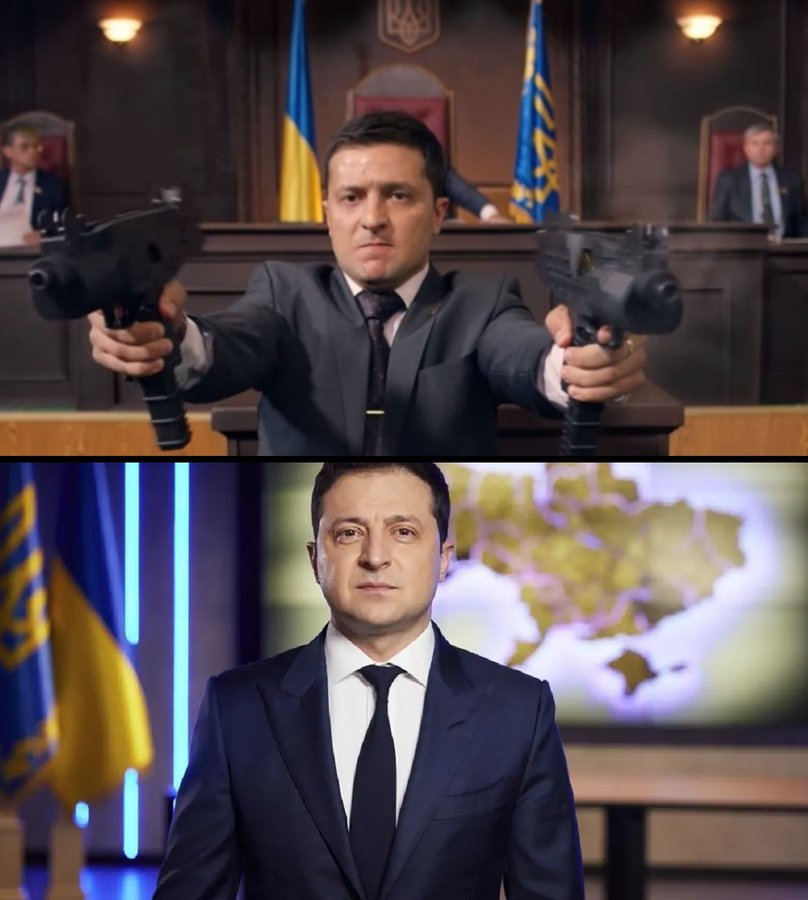 #صورة_وتعليق 

عندما حمل زيلينسكي المسدسات الرشاشة خلال لعبه دور رئيس أوكرانيا في مسلسل #خادم_الشعب سنة 2015 لم يكن يتوقع، ربما، أنه سيصبح فعلا رئيسا للبلاد، ثم سيضطر لخوض مواجهة مسلحة بنفسه سنة 2022 لكنه هذه المرة لا يواجه ممثلين ولا كاميرات بل الجيش الروسي

 #Ukraine