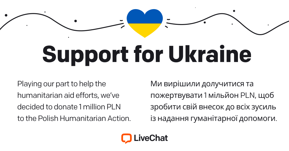 LiveChat's tweet photo. As the LiveChat community, we support all people affected by the recent invasion of Ukraine.

Playing our part to help the humanitarian aid efforts, we’ve decided to donate 1 million PLN to the @PAH_org. https://t.co/mo6wvPfmMe