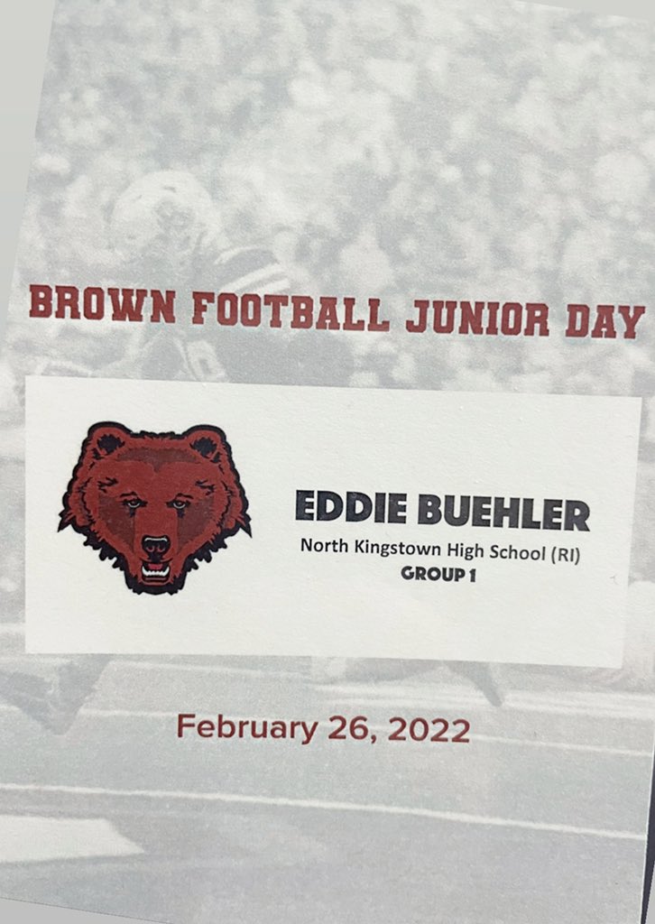 eddie_buehler's tweet photo. Had a great Junior Day visit at Brown University today! Thank you for having me. @BrownHCPerry @CoachW_Edwards @coach_marini @CoachMMac1 https://t.co/JXrUcSPsWl