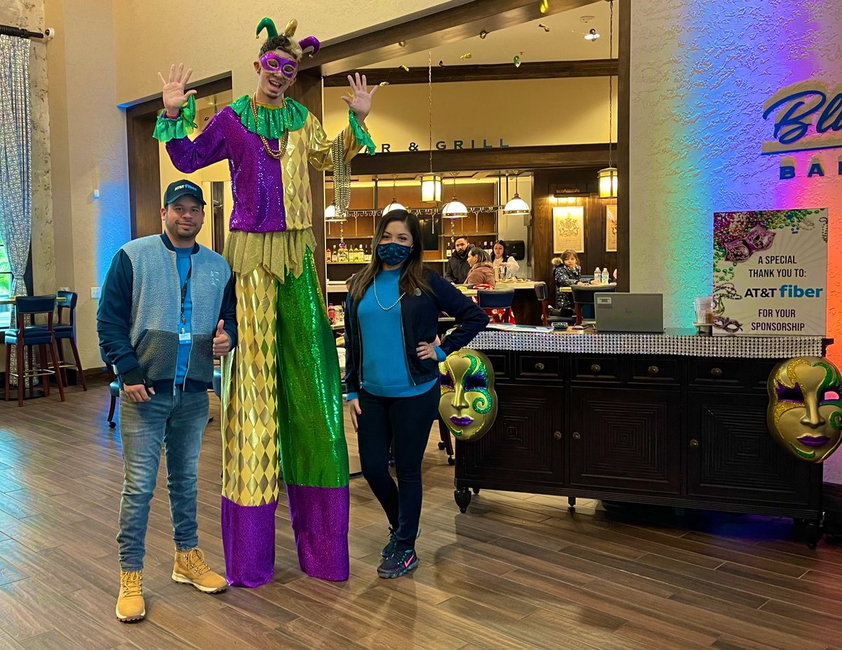 The Fiber Hunters are feeling festive at the Balmoral Mardi Gras Event 🎭💜💚💛 #ATTFiber  <a href="/LeoATTFiber/">Leonardo Cordero</a> <a href="/AnthonyVena/">Anthony Vena</a> <a href="/StxFiber/">IHX Fiber Hunters</a> <a href="/STXSpeedsetters/">STX Speedsetters</a> <a href="/CentralIhx/">IHXWestCentral</a> <a href="/IHXSTX/">IHX South Texas #SOHO</a> <a href="/WhitFaris/">Whitfield Faris</a>