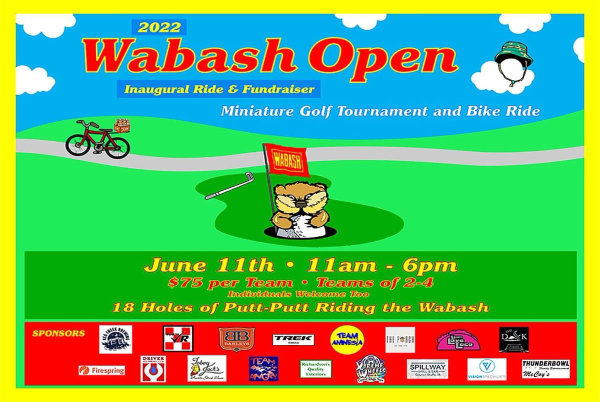 hoss0822's tweet photo. I love cycling! My favorite place to ride is the @wabashtrace!

Don’t miss the Inaugural Ride &amp; Fundraiser, the Wabash Open on June 11th! Check out the event. 🚲 ☀️ ⛳️

Sponsors are coming up with some pretty fun ideas for their holes.

https://t.co/s54EAt9HQ3 https://t.co/Q82ripHCRg