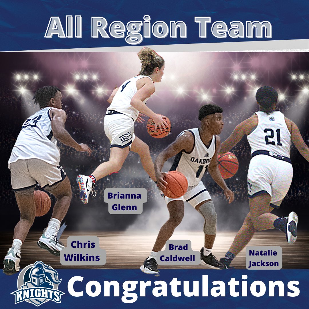 We are pleased to announce that Brad Caldwell, Chris Wilkins, Brianna Glenn &amp; Natalie Jackson all members of the Varsity Basketball Teams were named to the all-region Congratulations to these hard working athletes #goknightsgo⚔️ #workhardplayharder