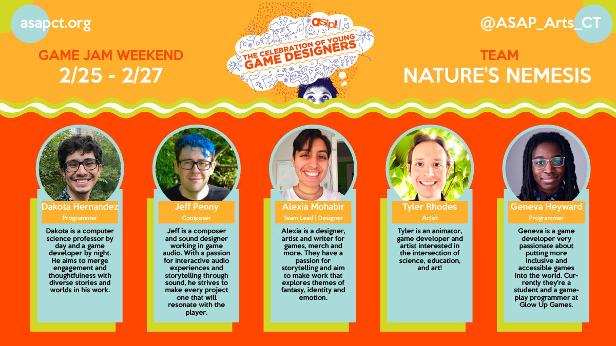 So excited to work with @ASAP_Arts_CT again this year on their Celebration of Young Game Designers game jam event! ❤️ Meet our team!