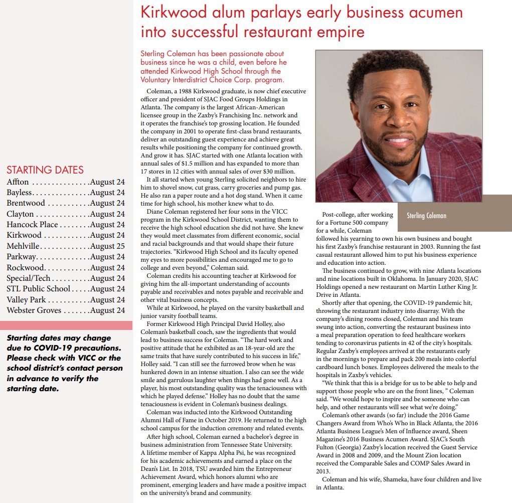 SJACFoodGroups's tweet photo. Two years ago, Sterling Coleman, SJAC President &amp; CEO, was featured as a notable Kirkwood High School alumni. SJAC was founded on the principles of hard work and determination, and we are proud to continue to exhibit those qualities today. #SJACProud https://t.co/vriSfO58zG