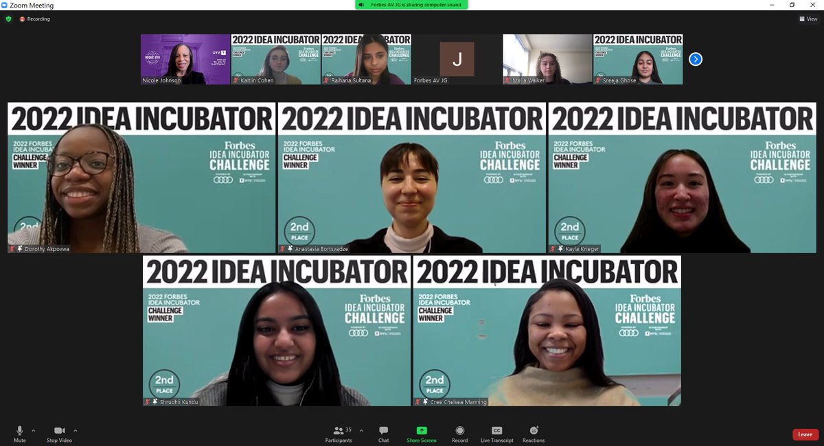 NicLJohnson1's tweet photo. Congratulations to the 2022 2nd place winner of the 2022 Forbes Idea Incubator Challenge: Team inCARnito!!! ⁦@nyutandon⁩ ⁦@AudiOfficial⁩ ⁦@ForbesWomen⁩ https://t.co/lIDrCb3Dfb