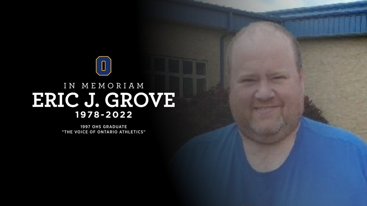 ont_athletics's tweet photo. Our hearts and prayers are with the Grove Family.  Since 2005, Eric Grove volunteered as the PA announcer for hundreds of Ontario sporting events.  The Line-ups, Big plays, &amp; Senior Days, he did it with all his heart. You will be missed Grover! #RIP @schoolsontario @OHSAASports https://t.co/lld6rkE4FA