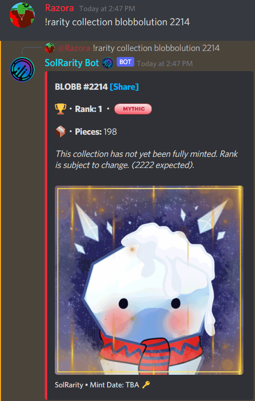 Blobbolution's tweet photo. We are verified on @SolRarity_ !!
Check the rarity of your Blobbs in their Discord!

Someone minted one of the 10 rarest Blobbs!
Mint yours on https://t.co/CX53NxxvPR

Public sale starts in less than 30 minutes!

#MagicEden #NFTcommunity #NFTCollection #NFTCollector #Rarity #NFTs https://t.co/43WKzJWRMy