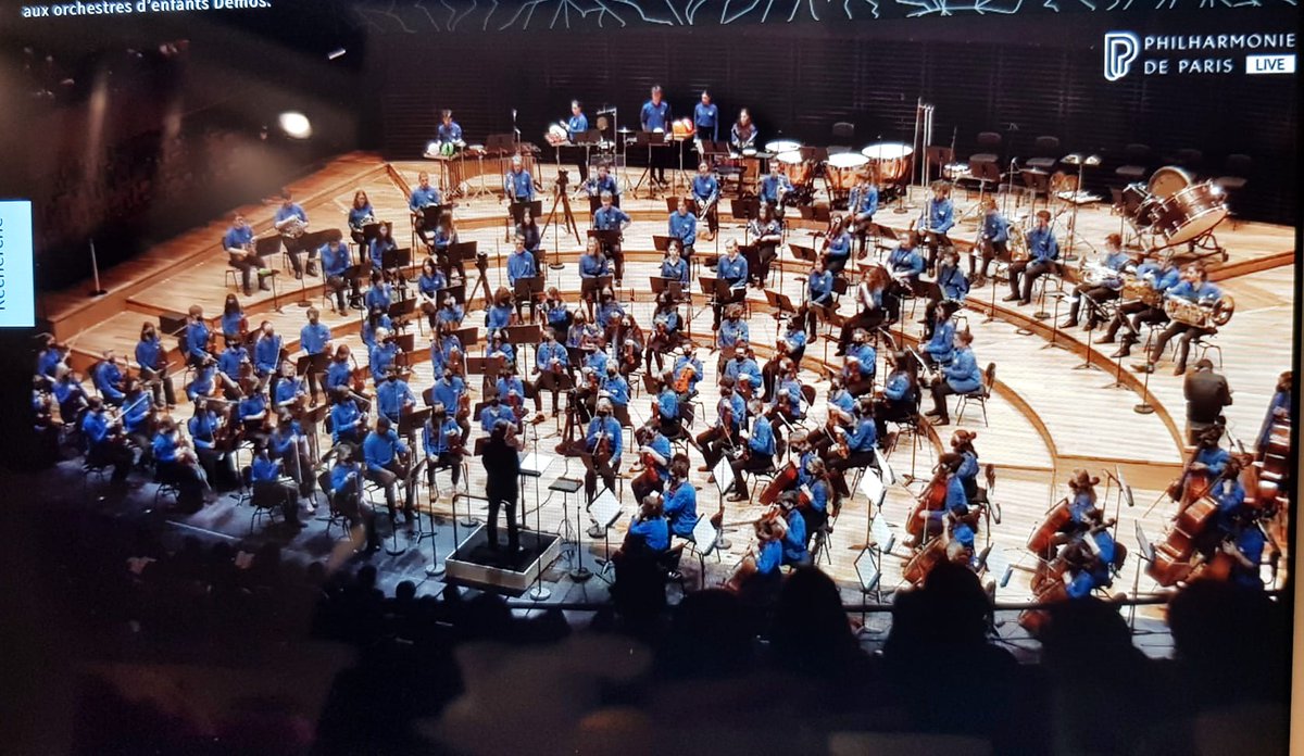 ICOrchestra's tweet photo. Proud of our 4 #ICOYO girls performing live from @PhilharmoniedeParis #Ode concert with 128 musicians from the EU. Great call out to the Ukraine too! An inspirational week for the girls! Bravo.#sophiedillon #claradillon #jasminedillon #niamhtoner   @artscouncil_ie @UL https://t.co/ZfdrV8uOk1