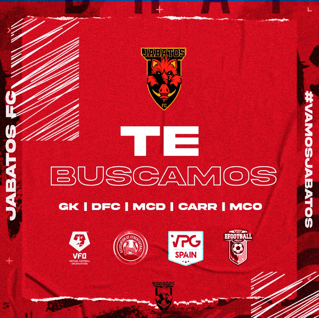 Buscamos jugadores en las siguientes posiciones . Participaremos en <a href="/VFOspain_ps/">VFOspain PS</a> <a href="/VPG_Spain/">Virtual Pro Gaming España</a> <a href="/ACF_Spain/">ACF Spain</a> @PLGeFootBall . De Domingo a Jueves 22:00 a 00:00 . Interesados MD  <a href="/jottakao/">Juan 'JotaKao' Barros</a> <a href="/AyudasClubs/">Ayudas E-sports Club</a> @AyudaClubesPro <a href="/Ayudasclubes22/">Ayudas VFO</a> <a href="/AyudaClubesProo/">Ayuda Clubes Pro</a> <a href="/AyudasPro/">Ayudas Clubes Pro</a>  <a href="/_chocolate3000/">AYUDAS FIFA CHOCO3K🐦</a>