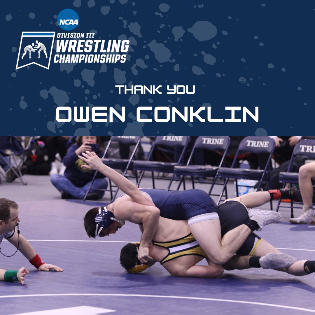 TrineWrestling's tweet photo. Thank you Owen Conklin. Our lone senior ended his career this weekend at the NCAA Central Regional. Owen has been an incredible leader for this program. His positive attitude &amp; his tough on top mentality will be missed. The Trine Wrestling Family thanks you! https://t.co/eewgblZqAP