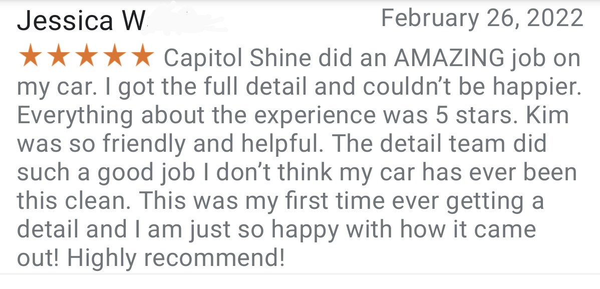 We are very happy to hear that you had such a great experience Jessica! Thank you for sharing your review and we look forward to seeing you again soon! #GoogleReviews #FullDetail
