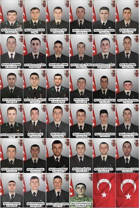 ConflictTR's tweet photo. 🔴Bugün Suriye İdlib’de 34 Türk askerinin Rus ve Suriye uçaklarının ortaklaşa düzenledikleri bir hava saldırısında şehit edilmelerinin ikinci yıldönümü. Saygıyla anıyoruz… https://t.co/tK6AfUCJ66