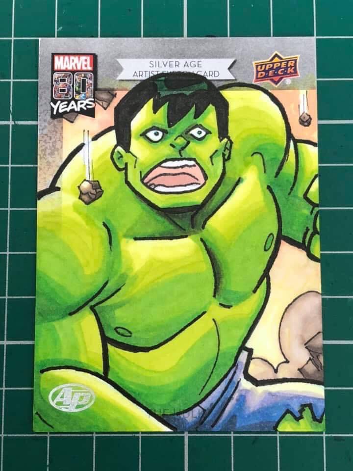 Pjhill81's tweet photo. Been busy on other #sketchcard projects this week but resharing this #hulk piece from the archives from #marvel80years for @JMontoyaArtist #hulksmashsaturday https://t.co/ZGin4ZIPHj