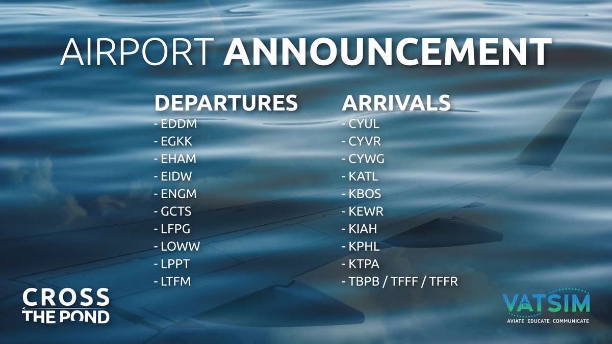 Cross the Pond is pleased to announce our Westbound 2022 airports! We hope your favourite airport made it and to see you all April 2nd!